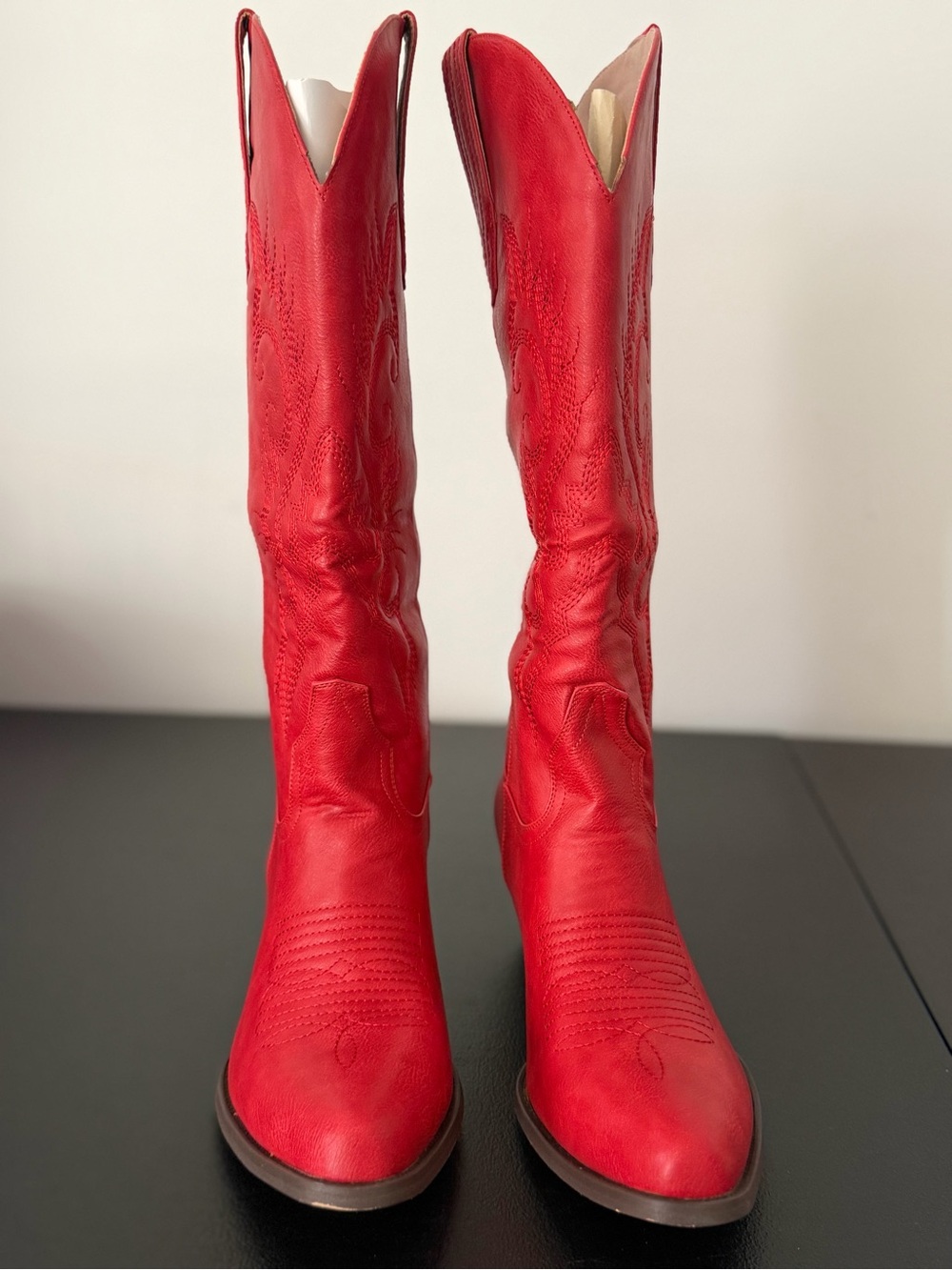 Women's Red Knee-High Western Heeled Boots